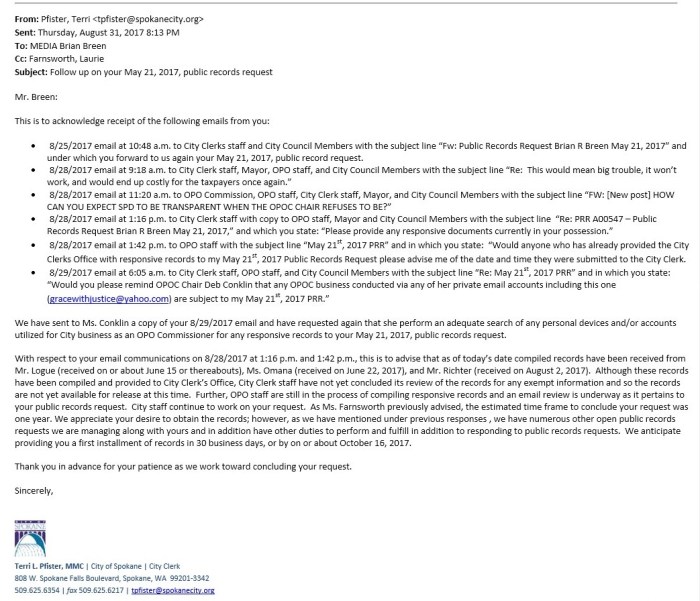 Pfister email re Conklin