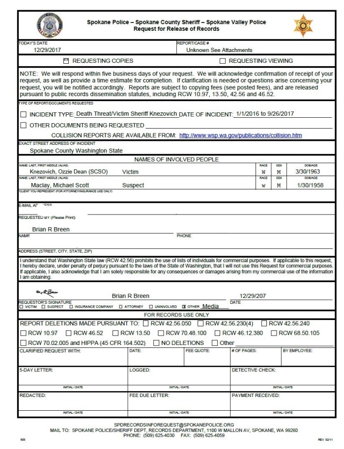 Death Threat PRR Police Records