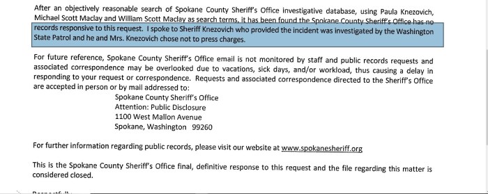 Mrs. Knezovich chose not to press charges