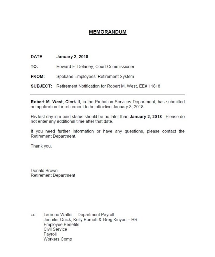 West retirement letter