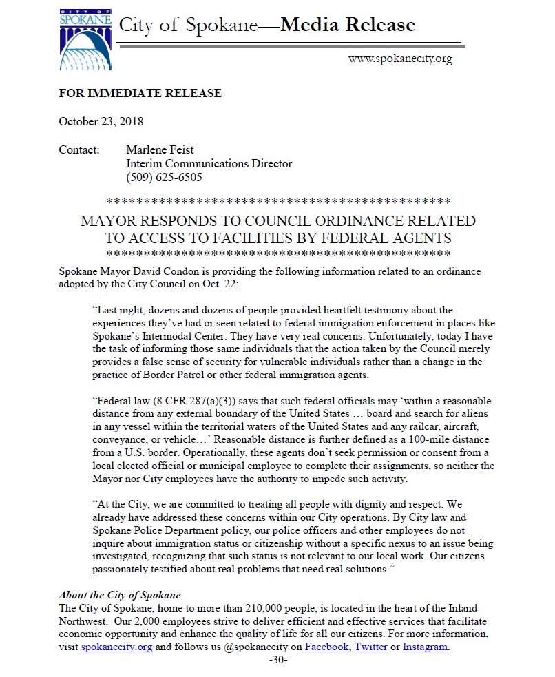 Condon Statement on Intermodal Ordinance